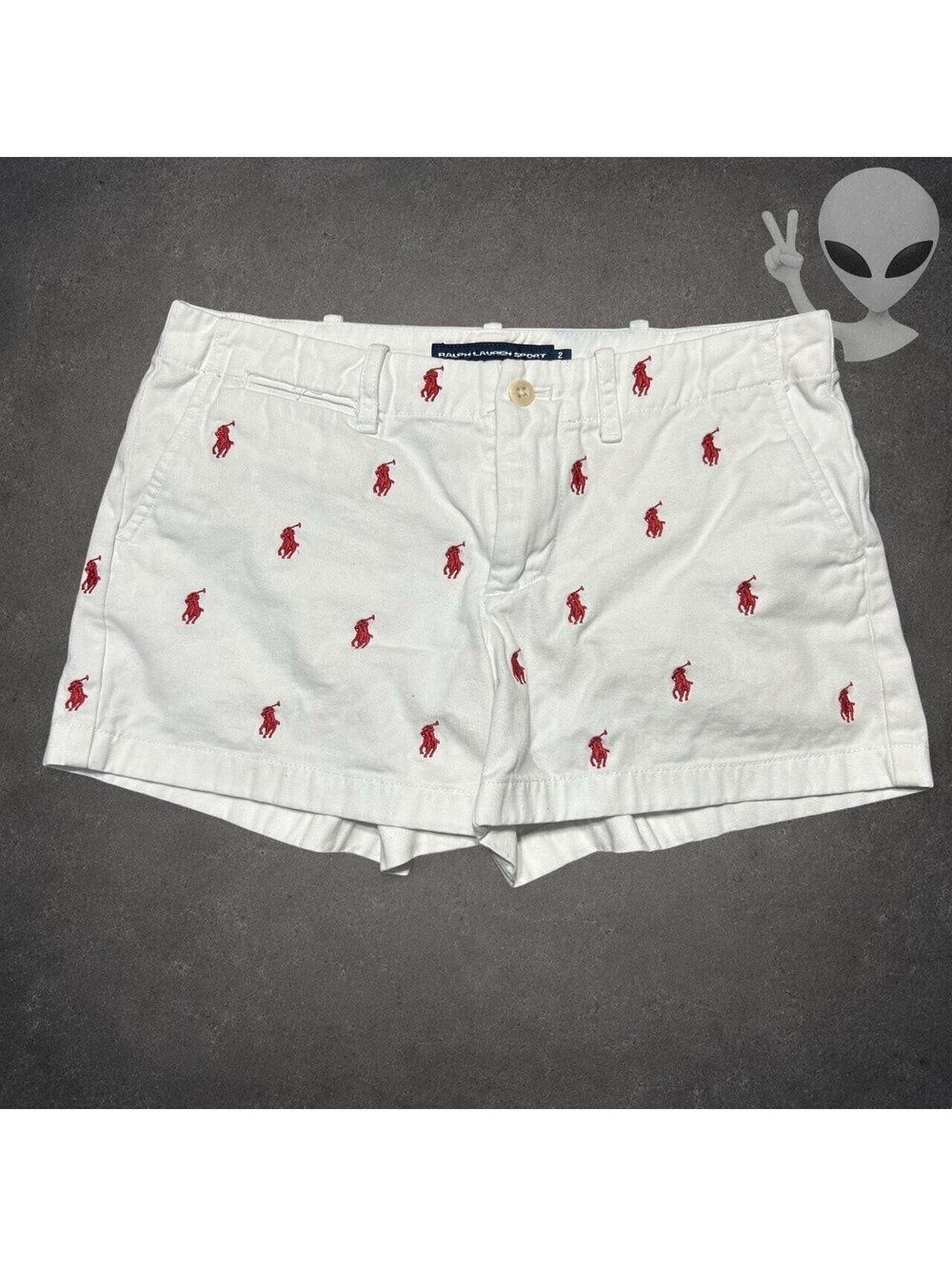 Ralph Lauren Sport Women's All-Over Pony Embroidered Chino Shorts White Size 2